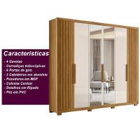 Guarda Roupa Casal 6 Portas Com Espelho 4 Gavetas Araguaia - Freijó / Off White Freijó / Off White - 7