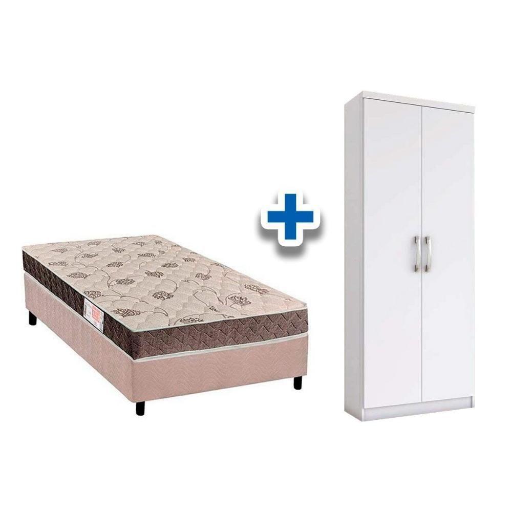 Cama Box Solteiro CRC + Colchão D28 Orthoflex + Armário Multiuso Margarida Branco - 1