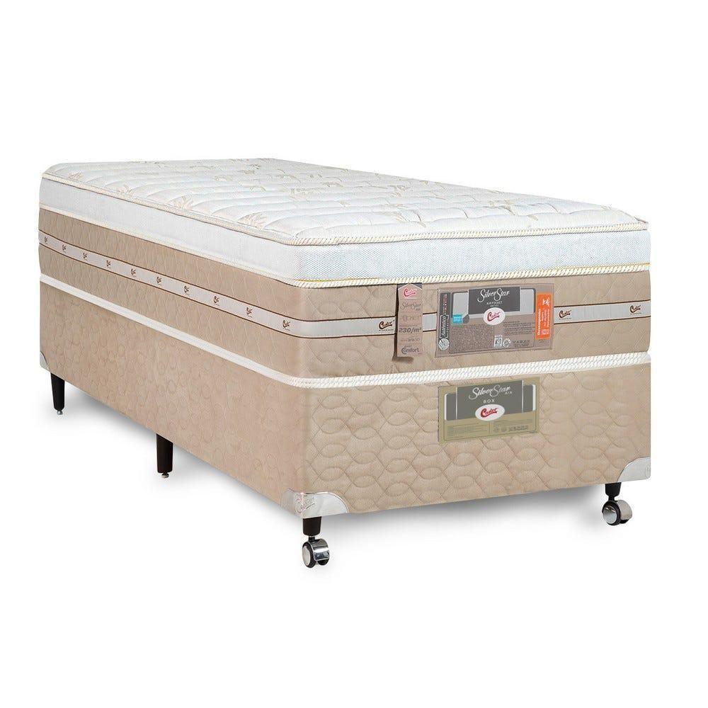 Cama Box + Colchão Castor Solteiro Silver Star Air One Face Pocket 96x203x59cm - 1