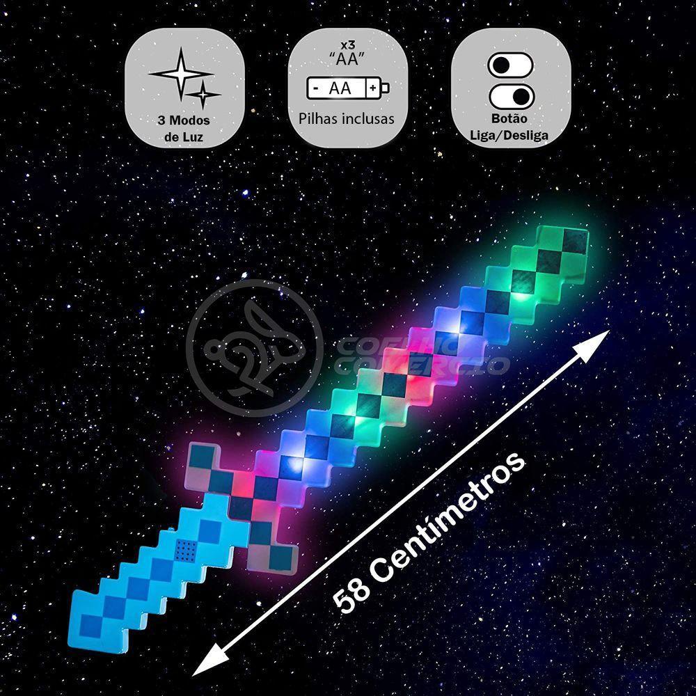 Kit Brinquedo Espada Pixel Minecraft 58cm C/Som Luz+3 Pilhas - 8