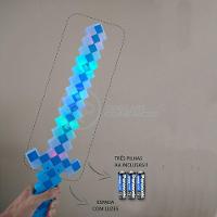 Kit Brinquedo Espada Pixel Minecraft 58cm C/Som Luz+3 Pilhas - 16