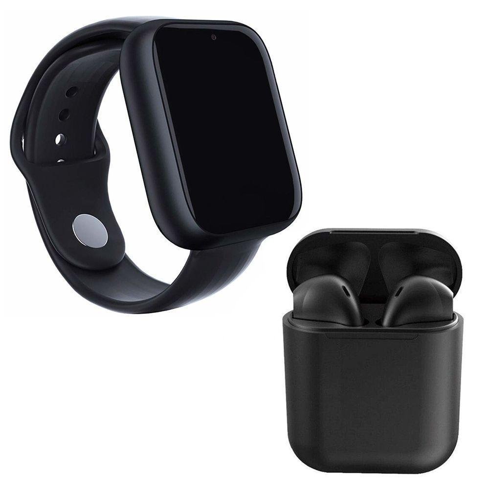 Kit 1 Smartwatch Preto + 1 Fone Bluetooth Inpods 12 Preto - 1