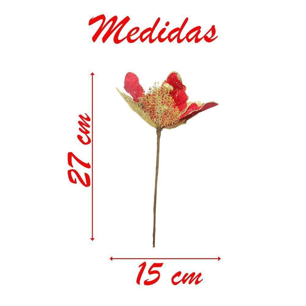 Kit 6 Flores Com Cabo Artificial Decoração De Natal Com Glitter 27cm - 4