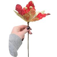 Kit 6 Flores Com Cabo Artificial Decoração De Natal Com Glitter 27cm - 3