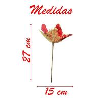 Kit 2 Flores Com Cabo Artificial Decoração De Natal Com Glitter 27cm - 4