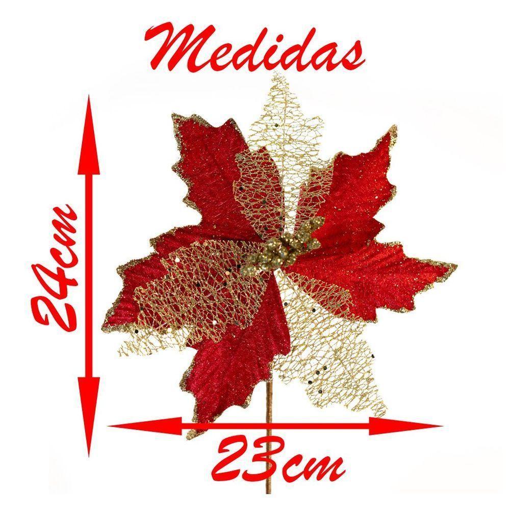 Flor Cabo Artificial Decoração De Natal Brilho Vermelha 24cm - 2