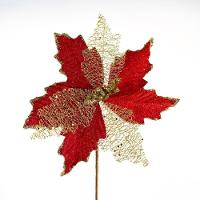 Flor Cabo Artificial Decoração De Natal Brilho Vermelha 24cm - 1