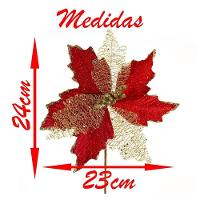 Kit 2 Flores Com Cabo Artificial Brilho Natal Vermelha 24cm - 3