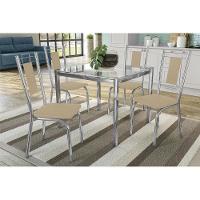 Conjunto: Mesa de Cozinha Reno c/ Tampo Vidro 90cm + 4 Cadeiras Florença Cromada/Nude - Kappesberg - 1