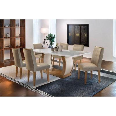 Kit Mesa Tampo Vidro 180cm Canto Curvo + 6 Cadeiras Lunara Imbuia Chocolate