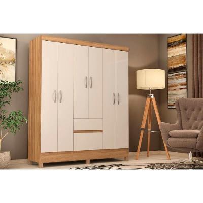 Guarda Roupa Solteiro Flash II 6 Portas de Bater 2 Gavetas Amêndola-Off White Demóbile