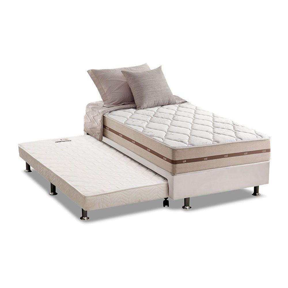 Cama Box c/Auxiliar Solteiro: Colchão Anjos MasterPocket Classic Bege + Base CRC Courano Branco(88x188) - 1