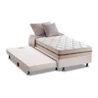 Cama Box c/Auxiliar Solteiro: Colchão Anjos MasterPocket Classic Bege + Base CRC Courano Branco(88x188) - 1