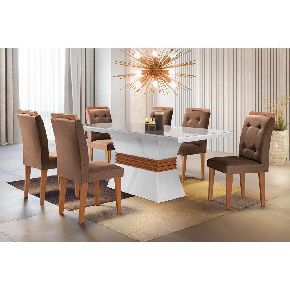 Sala de Jantar Completa Ágata c/ Tampo Madeirado Canto Reto 120cm + 4 Cadeiras Imperatriz Imbuia/Chocolate Capuccino - Rufato - 1