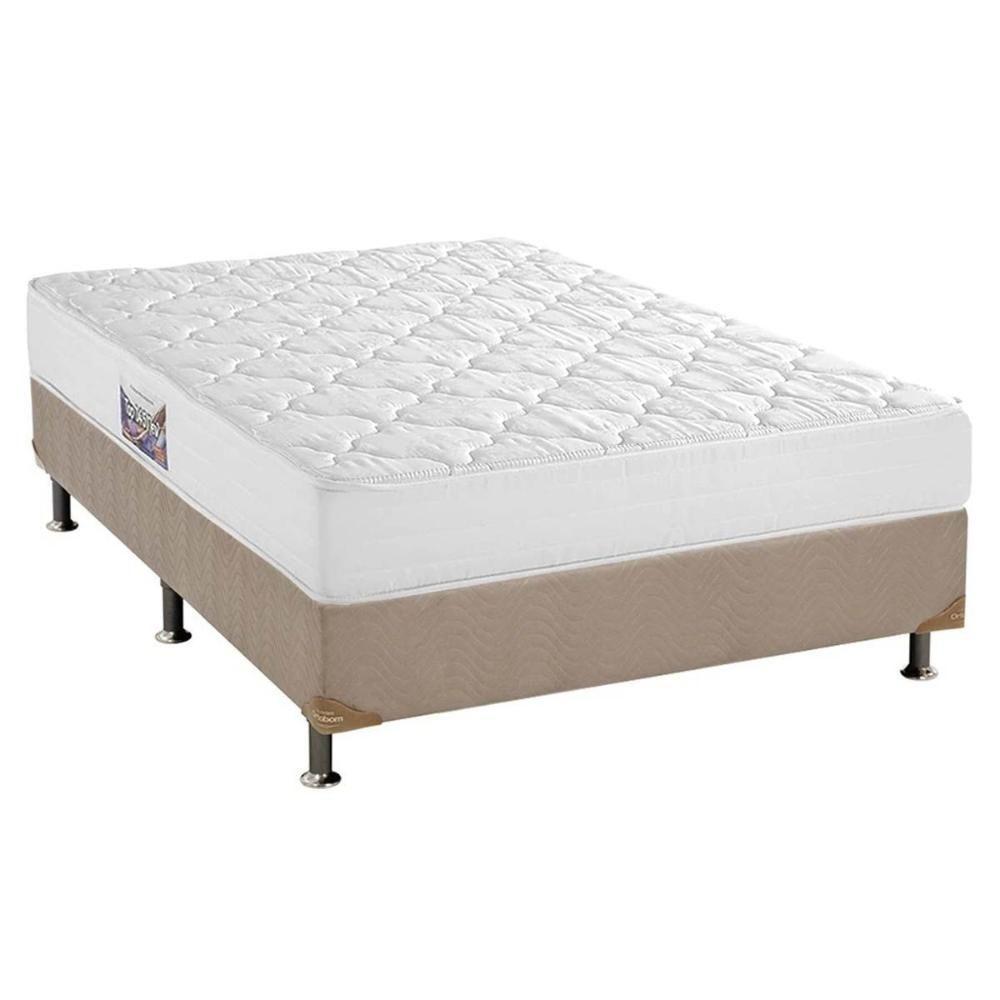 Cama Box Casal: Colchão Espuma Herval  Top +  Box Suede Bege(138x188) - 1