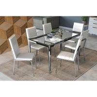 Conjunto: Mesa de Cozinha Reno c/ Tampo de Vidro 150cm + 6 Cadeiras Amsterdã Cromada/Branco - Kappesberg - 1