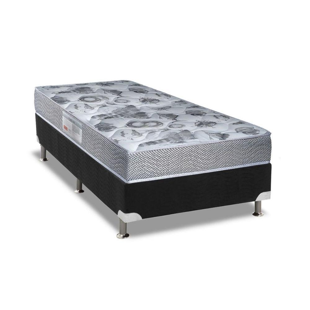 Cama Box Solteiro: Colchão Anatômico Ortobom D28/Ep Fort Tech Iso 60 + Base Crc Suede Black(78X188) - 1