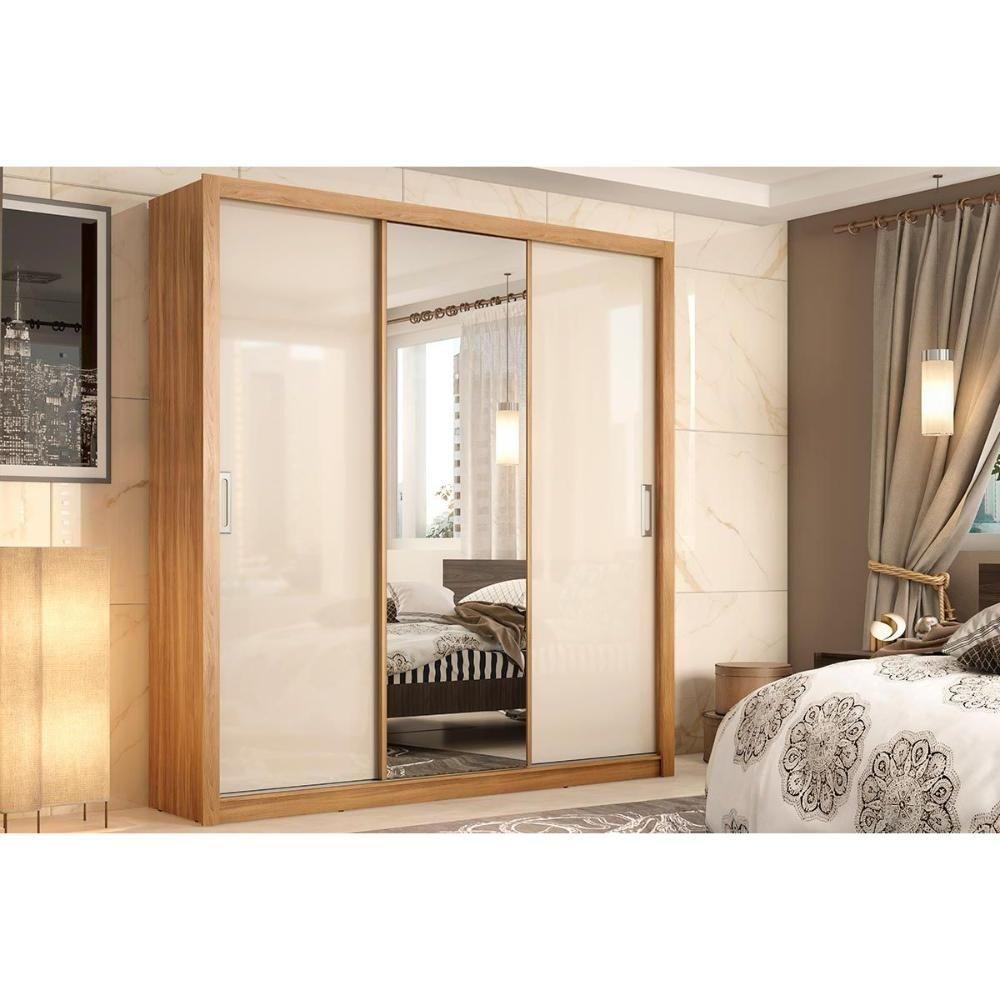 Guarda Roupa Casal 3 Portas de Correr e 2 Gavetas c/ Espelho Residence Amêndola/Off White - Demóbile - 1