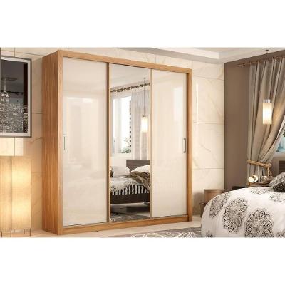 Guarda Roupa Casal Residence 3 Portas de Correr 2 Gavetas Amêndola-Off White MDF-MDP