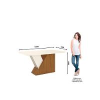 Sala de Jantar Completa Epic c/ Tampo Madeirado c/ Vidro 160cm + 6 Cadeiras Vita Nature/Veludo Light Linho - Henn