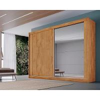 Guarda Roupas 2 Portas de Correr  e 4 Gavetas c/ Espelho Creta Peroba/Off White/Peroba - Europa - 1