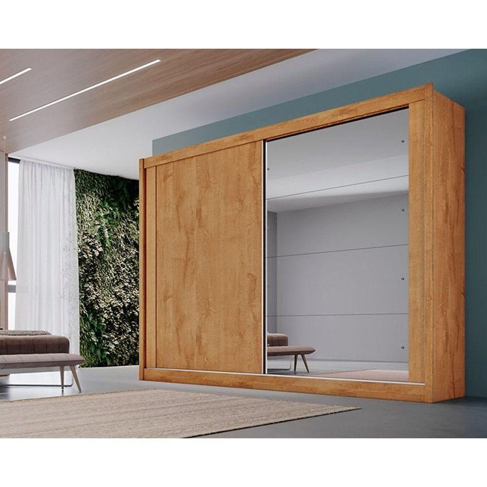 Guarda Roupa Casal 2 Portas de Correr e 4 Gavetas c/ Espelho Creta Peroba/Off White/Peroba - Europa - 1