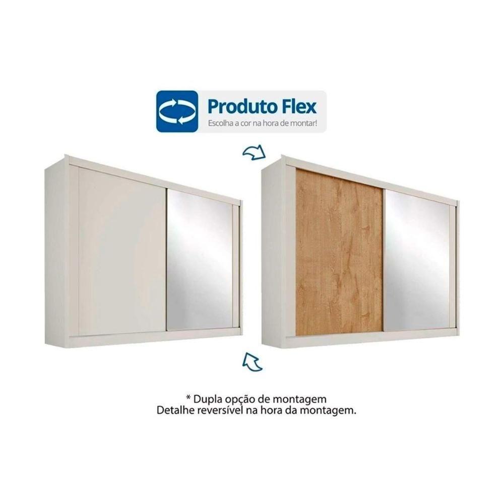 Guarda Roupa Casal 2 Portas de Correr e 4 Gavetas c/ Espelho Creta Off White/Amêndoa - Europa - 2