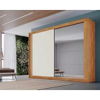 Guarda Roupa Casal 2 Portas de Correr e 4 Gavetas c/ Espelho Creta Off White/Amêndoa - Europa