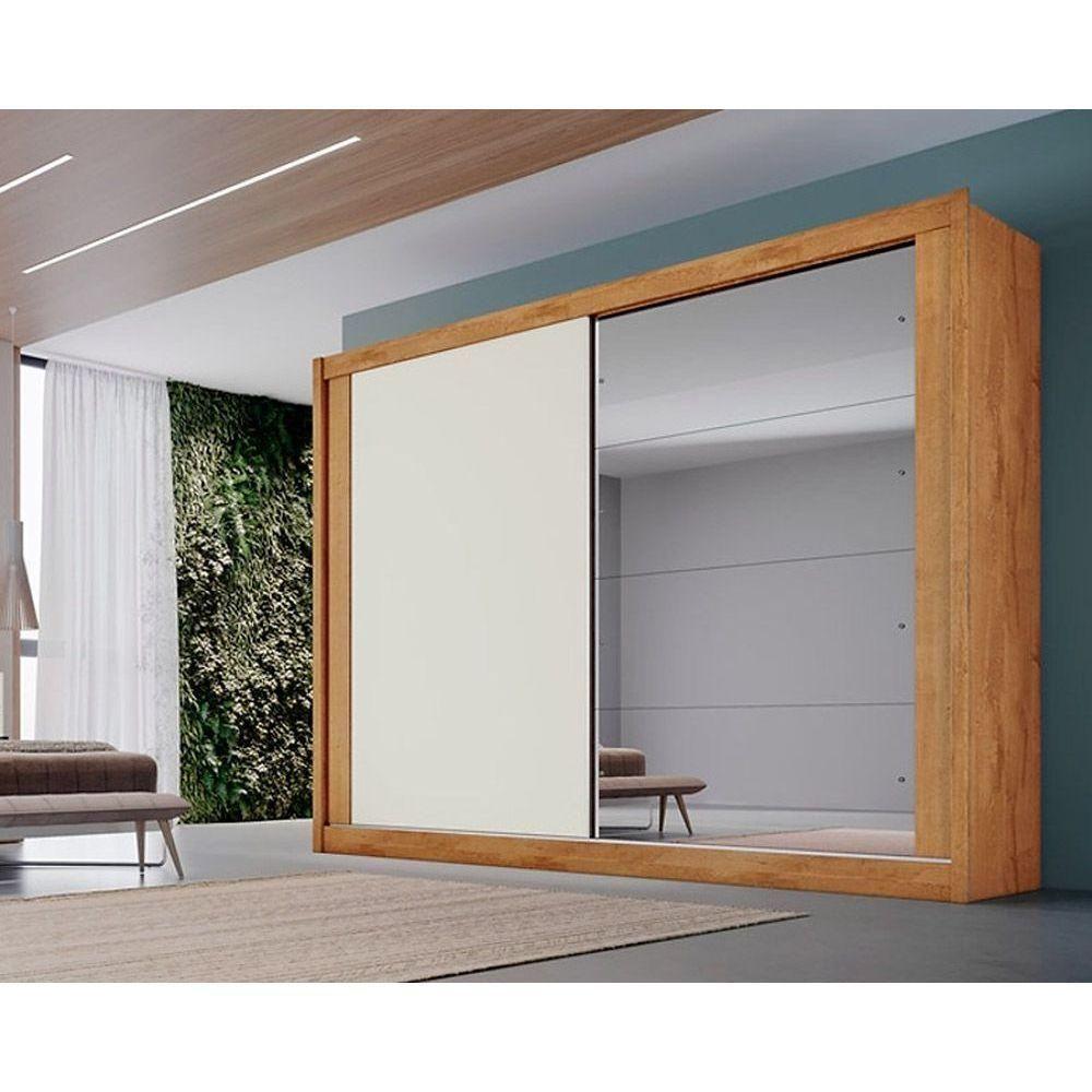 Guarda Roupa Casal 2 Portas de Correr e 4 Gavetas c/ Espelho Creta Peroba/Off White - Europa - 3