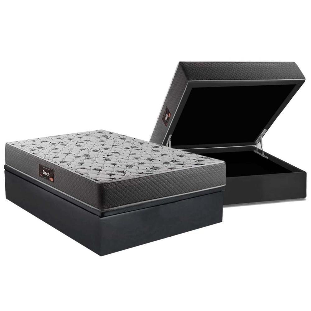 Cama Box Baú Casal: Colchão Espuma Herval D28 Black Double Face + Base CRC Suede Gray(138x188) - 1