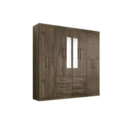 Guarda Roupa Casal Liverpool 8 Portas de Bater 6 Gavetas Ébano com Espelho