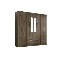 Guarda Roupa 8 Portas  e 6 Gavetas c/ Espelho Liverpool  Ébano - Santos Andirá - 1