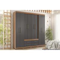 Guarda Roupa Casal 8 Portas e 4 Gavetas c/ Pés Nápoles Jatoba/Grafitte - Santos Andirá - 1