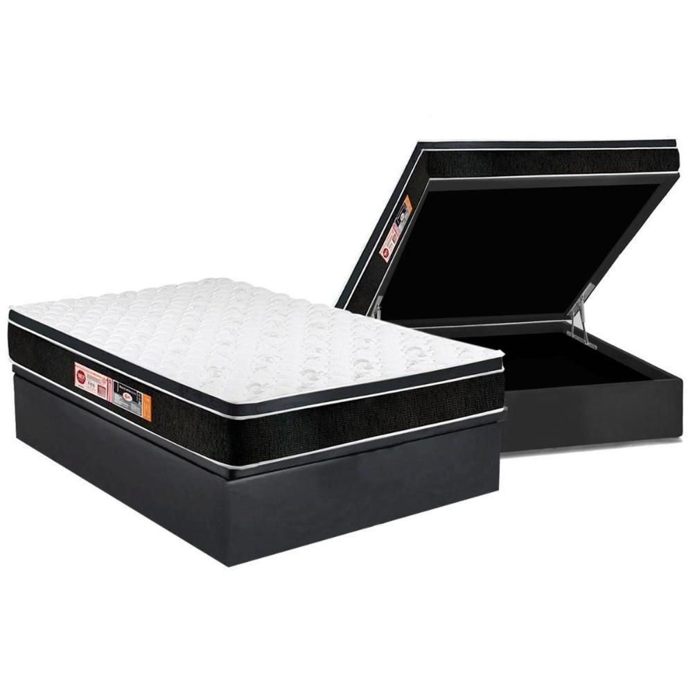 Cama Box Baú Casal: Colchão Espuma D33 Castor Black e White Air Euro Pillow + Base CRC Suede Gray(138x188) - 1