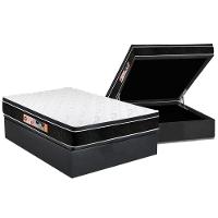 Cama Box Baú Casal: Colchão Espuma D33 Castor Black e White Air Euro Pillow + Base CRC Suede Gray(138x188) - 1