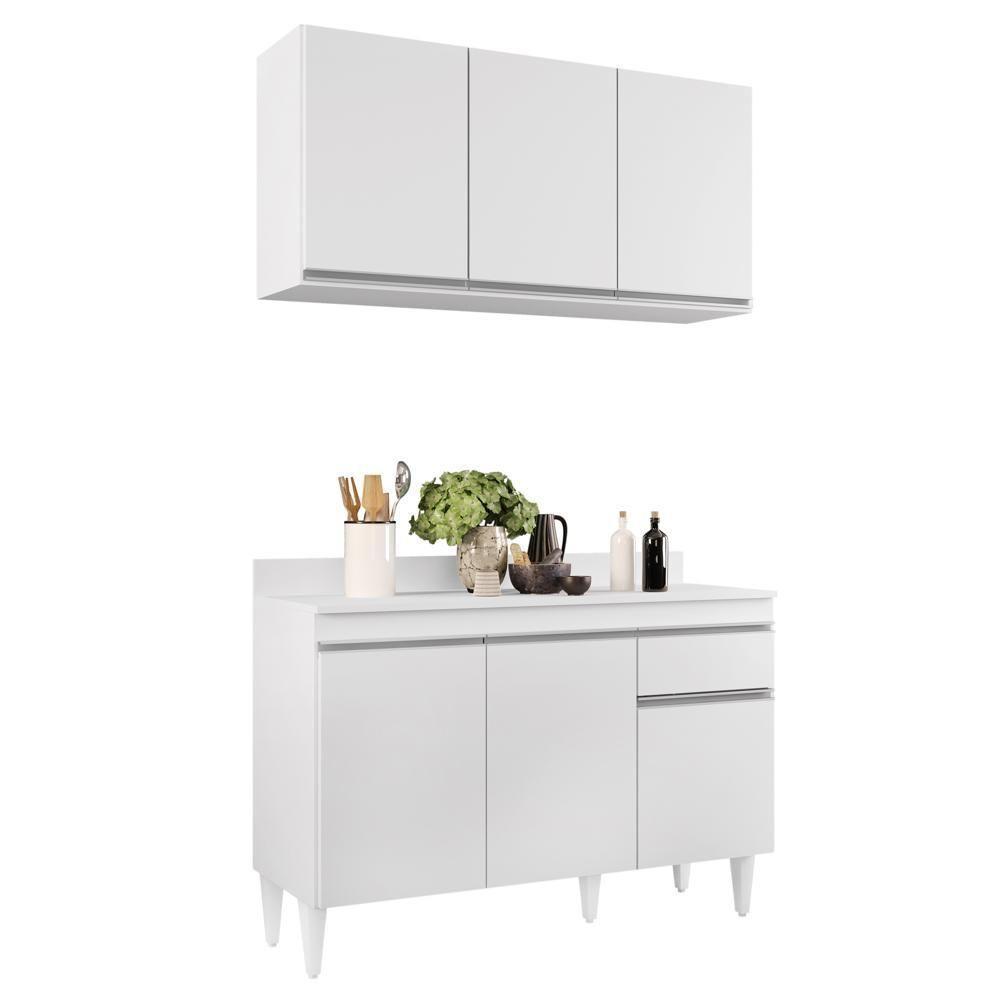 Armário Aéreo Virgínia E Balcão Para Pia Com Tampo 120cm Arizona Branco - Lumil - 1