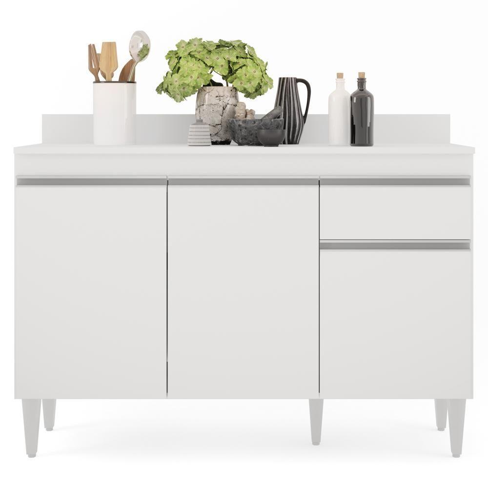 Armário Aéreo Virgínia E Balcão Para Pia Com Tampo 120cm Arizona Branco - Lumil - 4