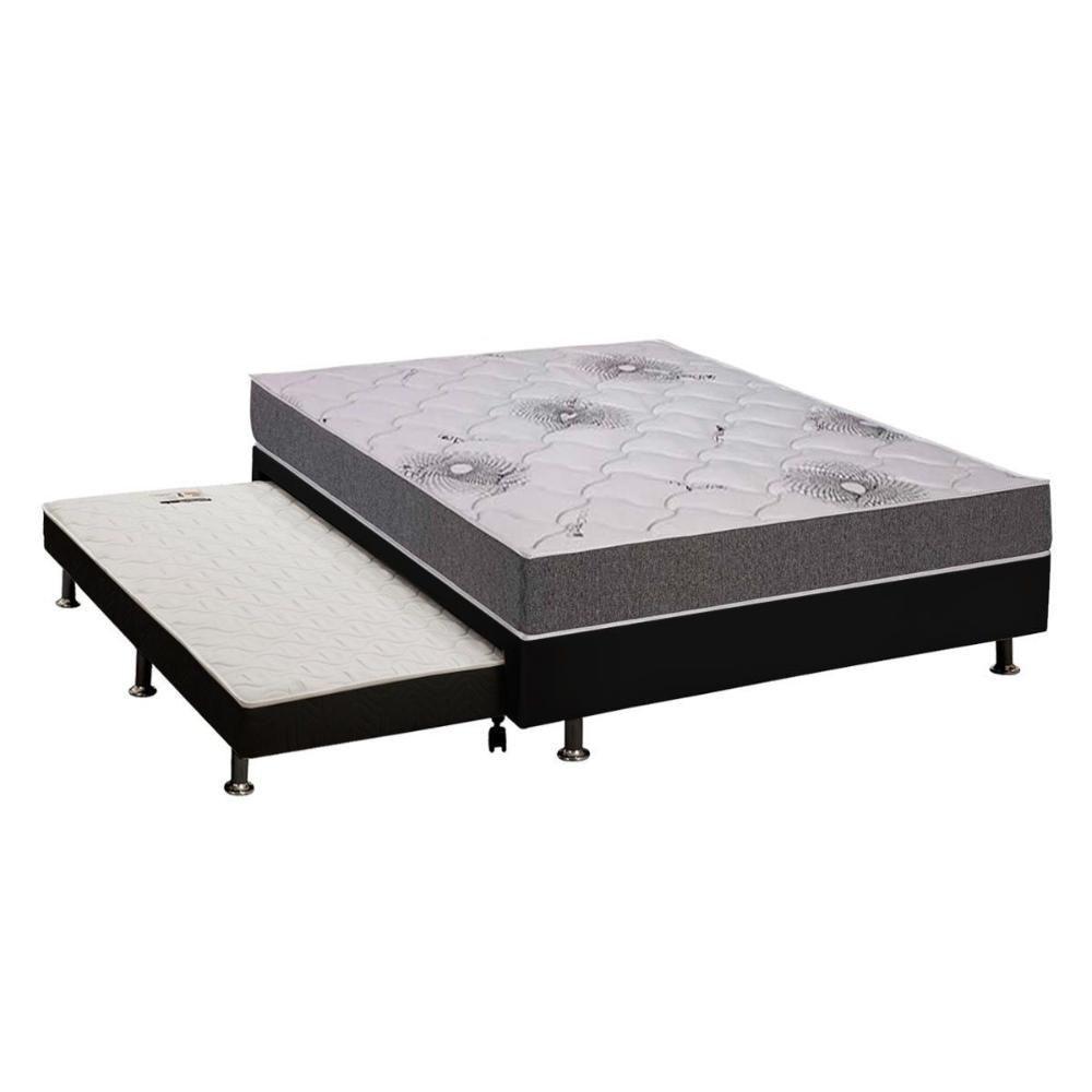 Cama Box c/Auxiliar Casal: Colchão Espuma Polar D33 Pérola Premium + Base CRC Rústico Black(138x188) - 1