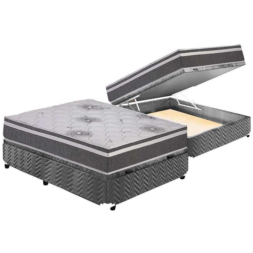Cama Box Baú Casal: Colchão Espuma Polar D33 Pérola Premium Euro Pillow + Base CRC Suede Gray(138x188) - 1