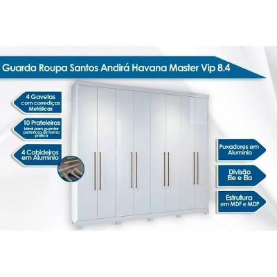 Guarda Roupa Casal Master Vip 8.4 8 Portas de Bater 4 Gavetas Atacama Santos Andirá