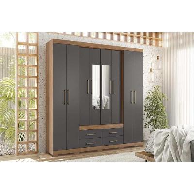 Guarda Roupa Casal Nápoles 8 Portas de Abrir 4 Gavetas Jatoba-Grafitte Santos Andirá