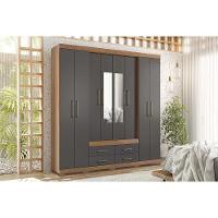Guarda Roupa Casal 8 Portas e 4 Gavetas c/ Espelho e Pés Nápoles Jatoba/Grafitte - Santos Andirá - 1