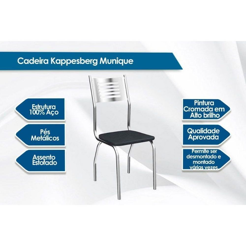 Sala de Jantar Completa Amur c/ Tampo Vidro 120cm + 4 Cadeiras Munique Cromado/Courano Preto - Kappesberg - 3