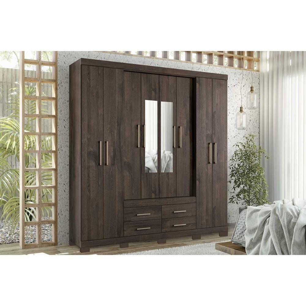 Guarda Roupa 8 Portas E 4 Gavetas C- Espelho E Pés Nápoles Ébano - Santos Andirá - 1