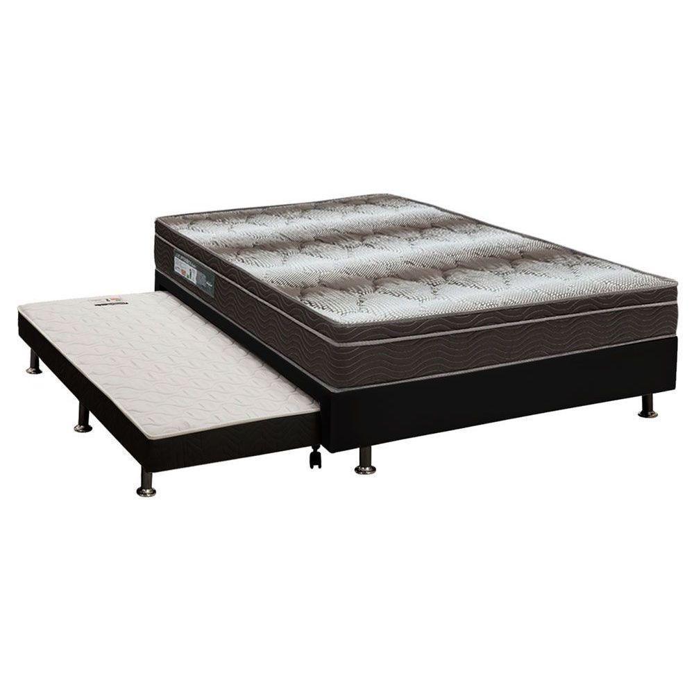 Cama Box c/Auxiliar Casal: Colchão Ortopédico Ortobom Light + Base CRC Courano Black(138x188) - 1