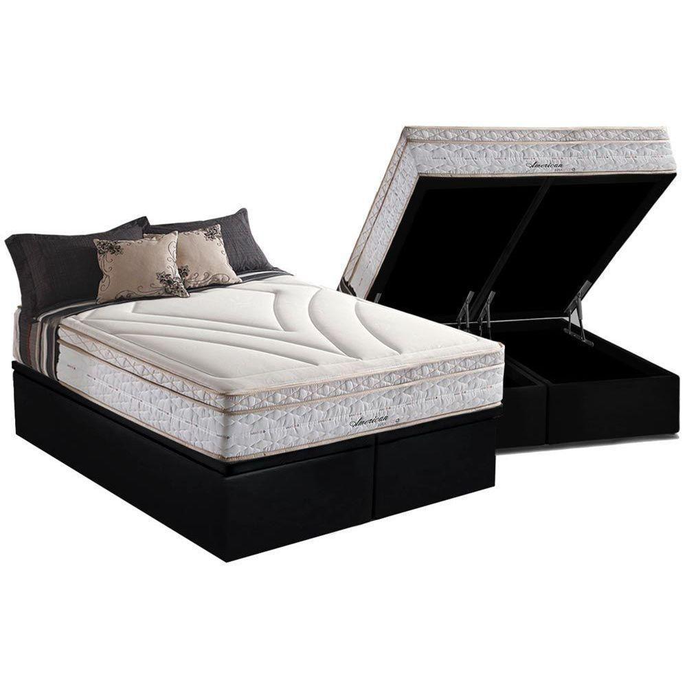 Cama Box Baú King: Colchão Molas Herval Maxspring American + Base Crc Suede Black(193X203) - 1