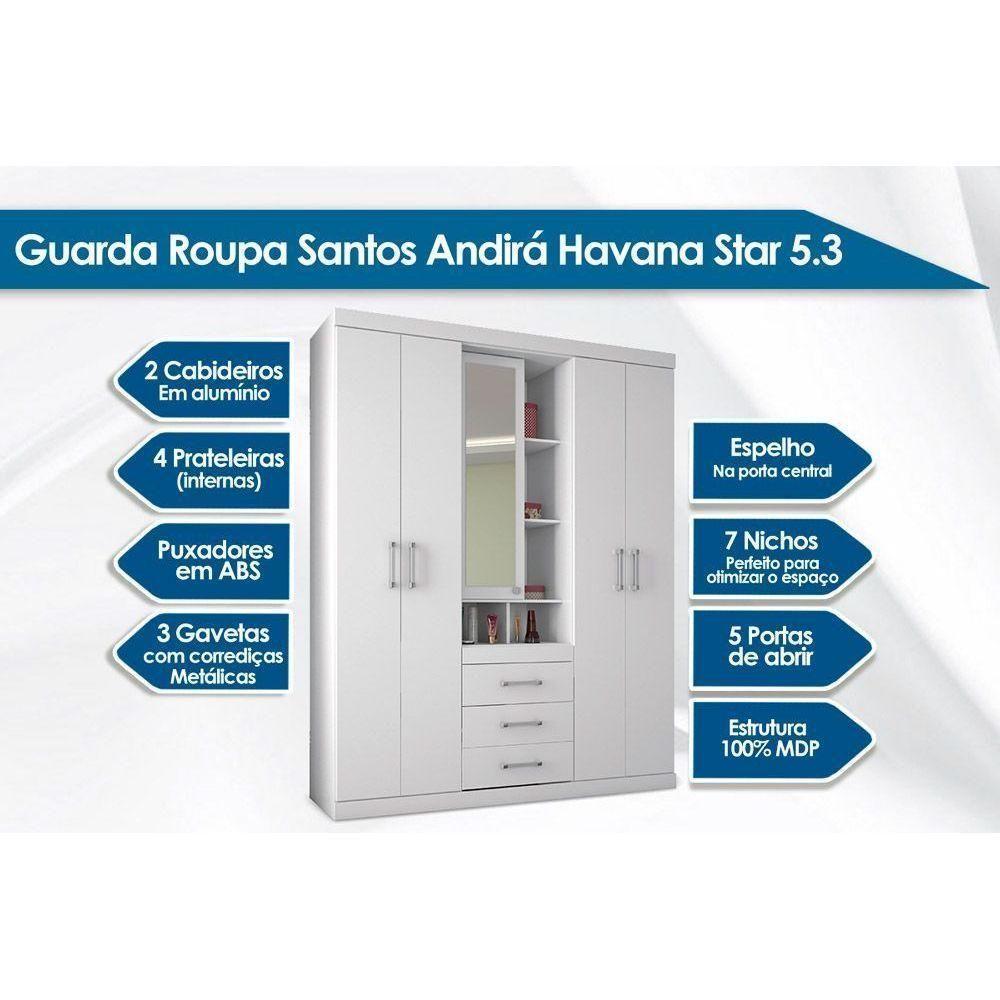 Guarda Roupa Solteiro 5 Portas E 3 Gavetas Havana Star 5.3 Demolição - Santos Andirá - 3