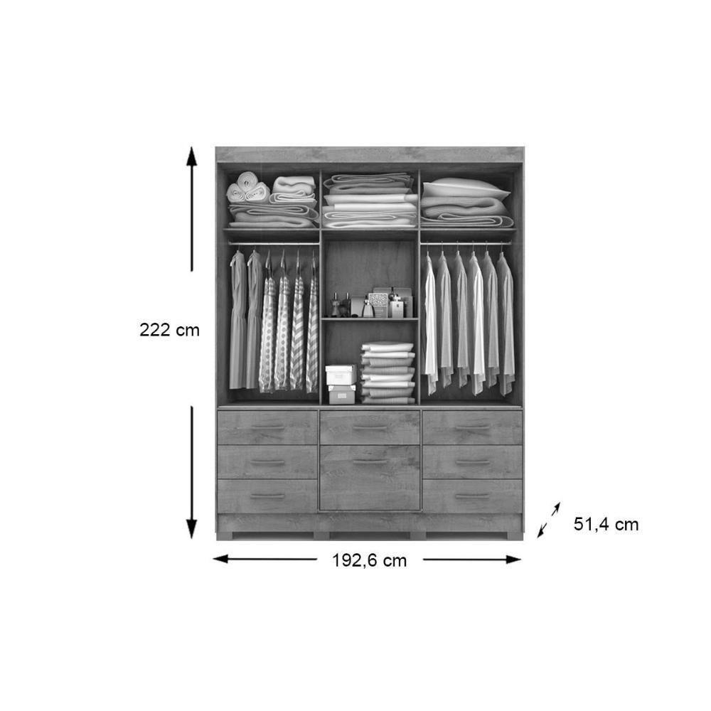 Guarda Roupa 3 Portas  de Correr e 7 Gavetas c/ Espelho Luiza  Avelã/Off White - Panan - 3
