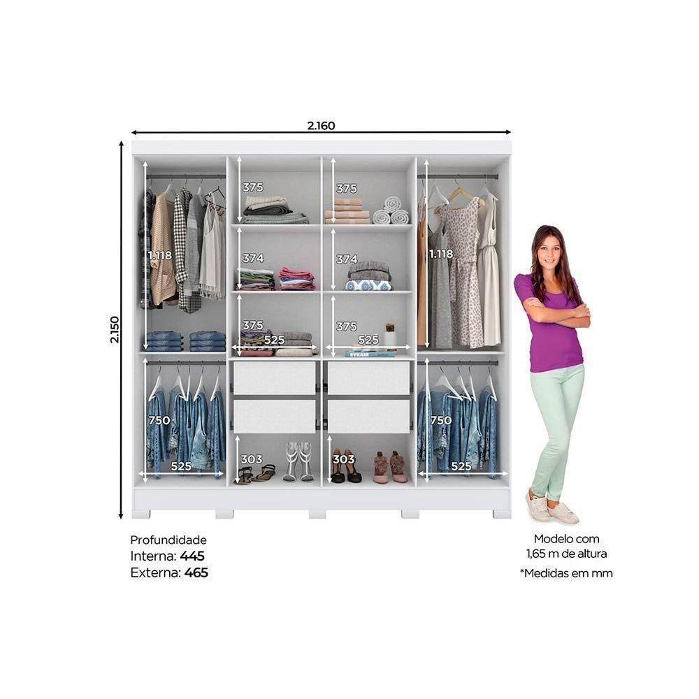 Guarda Roupa Casal 8 Portas e 4 Gavetas B51 Castanho - Henn - 2