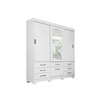 Guarda Roupa Casal 3 Portas de Correr e 7 Gavetas c/ Espelho Luiza Branco - Panan - 1